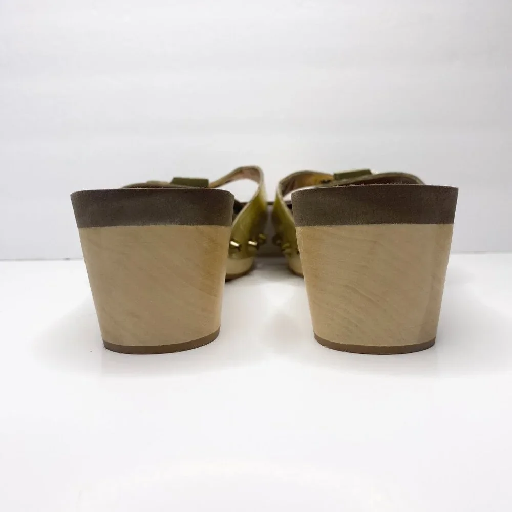 NWT Flogg Melanie Sandals Gold Leather Wooden Platform Retro Slides Y2K Size 7.5 - Picture 9 of 9
